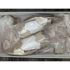 Patricia Green Palm Beach Gold Metallic Scalloped Block Heel Sandals Mules 8